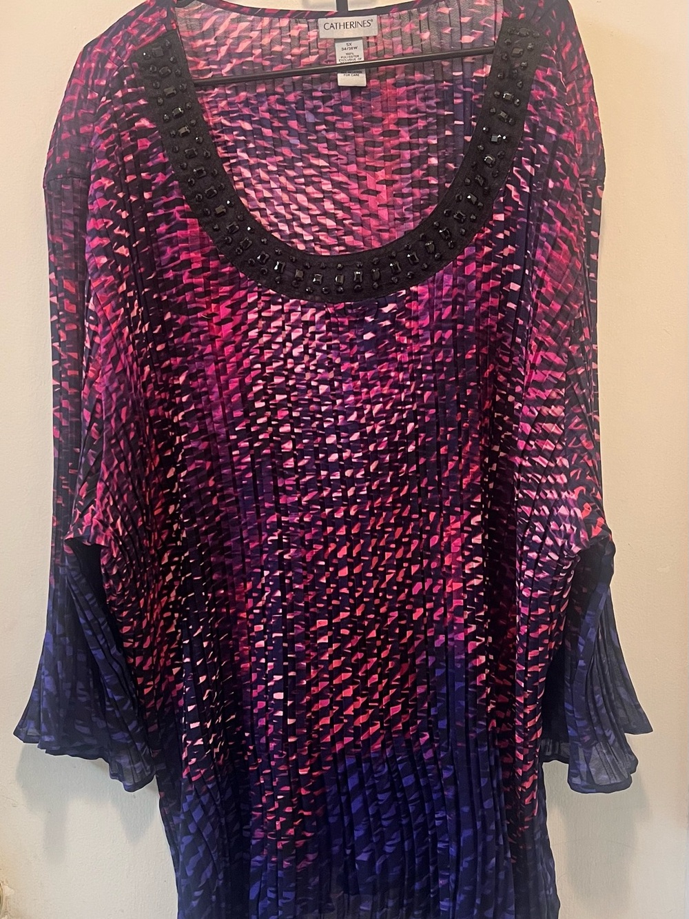 Catherines Pink & Purple Beaded Scoop Neck Blouse
